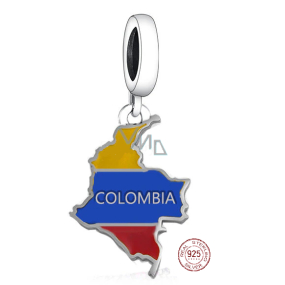 Charm Sterling Silber 925 Kolumbien Flagge - Herz, Reisearmband Anhänger