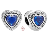 Charms Sterling Silber 925 Herz mit blauem Kristall, Liebesperle am Armband