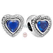 Charms Sterling Silber 925 Herz mit blauem Kristall, Liebesperle am Armband