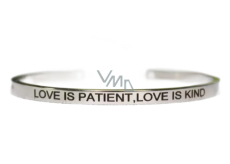 Edelstahlarmband silber mit Gravur Liebe ist geduldig..., offene Manschette, 4 mm