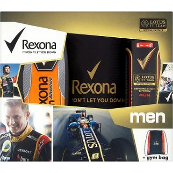 Rexona Men Gym Bag Deodorant Spray Lotus F1 150 ml + Adventure Duschgel 250 ml + Gym Bag, Kosmetikset