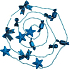 Ornamente in einer Tüte mit Sternen und blauen Paketen