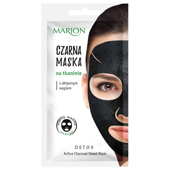 Marion Detox Schwarz mit Aktivkohle zur Talgkontrolle schwarze Stoffgesichtsmaske 1 Stück