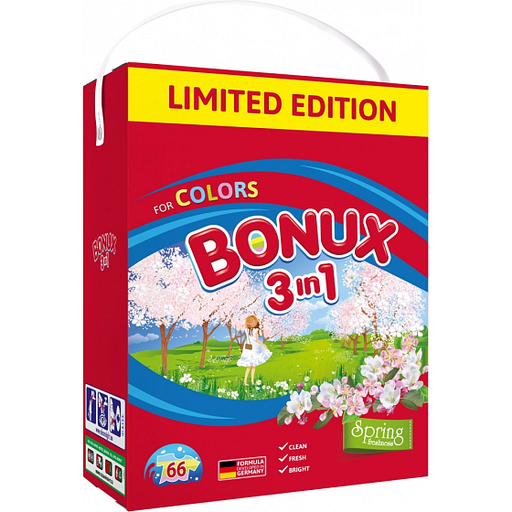 Bonux Color Spring Freshness 3 in 1 Waschpulver für farbige Wäsche 66 Dosen 4,95 kg