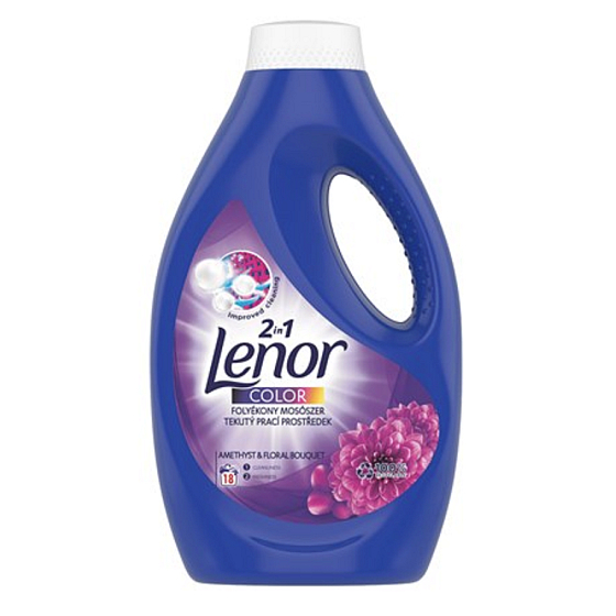 Lenor Color 2in1 Amethyst & Floral Bouquet Duft von Pfingstrosen und Wildrosen flüssiges Waschgel für farbige Wäsche 18 Dosen 990 ml