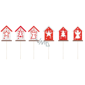 Haus Holz Nische Rot und Weiß 8,5 cm + Spieße, verschiedene Farben und Motive