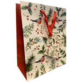 Ditipo Geschenkpapiertüte 22,5 x 17,5 x 10 cm Weihnachtsvögel, Stechpalme