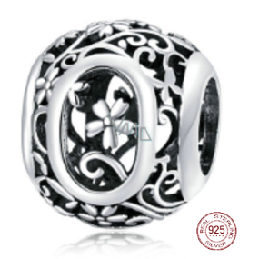 Sterling Silber 925 Magic Alphabet Buchstabe O mit Blumen, Perle für Armband