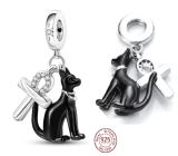 Charm Sterling Silber 925 Schwarz Ägyptische Katze und Ankh Charm, Anhänger am Armreif Symbol
