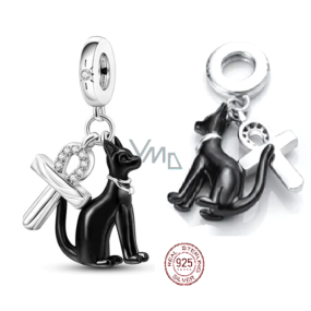Charm Sterling Silber 925 Schwarz Ägyptische Katze und Ankh Charm, Anhänger am Armreif Symbol Charm Sterling Silber 925 Schwarz Ägyptische Katze und Ankh Charm, Anhänger am Armreif Symbol