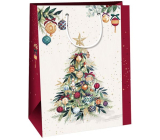 Ditipo Geschenk-Kraftbeutel 27 x 12 x 37 cm Weihnachten beige, Weihnachtsbaum dekoriert