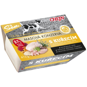 Sam vanička pro psy kuřecí 97% podíl masa 415 g Sam vanička pro psy kuřecí 97% podíl masa 415 g