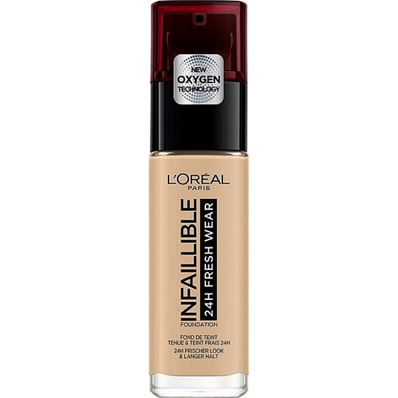 Loreal Infallible 24H Fresh Wear Foundation Make-up deckt Unvollkommenheiten ab, reibt nicht, trocknet die Haut nicht 120 Vanille 30 ml