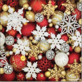 Aha Papierservietten 3-lagig 33 x 33 cm 20 Stück Weihnachtsschneeflocken, goldene und rote Kugeln