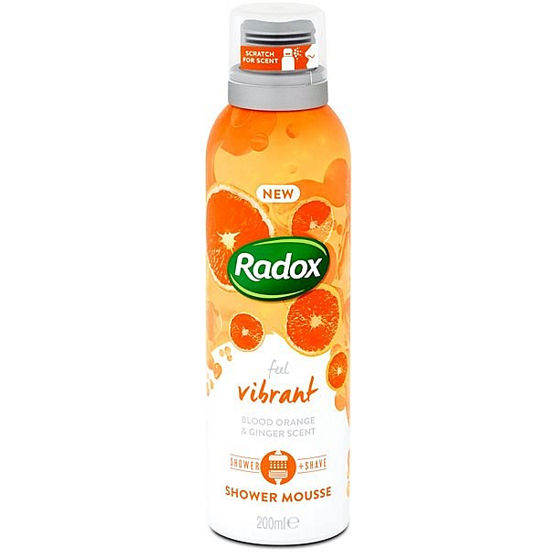 Radox Vibrant Red Orange & Ginger Awakening Shower und Rasierschaum, intensive Flüssigkeitszufuhr, lang anhaltendes Aroma 200 ml
