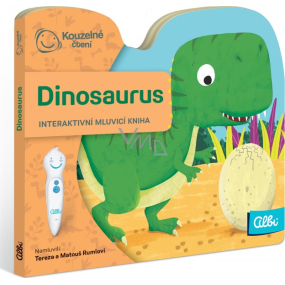 Albi Magic liest ein interaktives Minibuch mit einem ausgeschnittenen Dinosaurier ab 2 Jahren