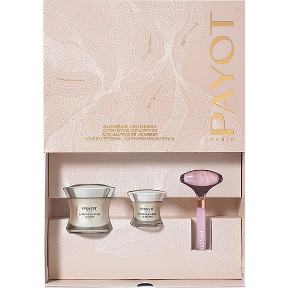 Payot Supreme Jeunesse Le Jour Tagescreme mit Verjüngungseffekt 50 ml + Supreme Jeunesse Regard Anti-Falten Augencreme 15 ml + Massageroller für das Gesicht, Kosmetikset für Frauen