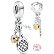 Sterling Silber 925 Tennisschläger und Ball, 2in1 Sportarmband Anhänger