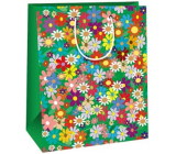 Ditipo Geschenkpapiertüte 26,4 x 13,6 x 32,7 cm Grüne bunte Blumen