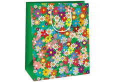 Ditipo Geschenkpapiertüte 26,4 x 13,6 x 32,7 cm Grüne bunte Blumen