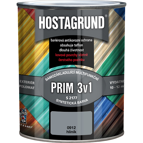 Hostagrund Prim 3v1 S2177 Grund- und Deckfarbe für Metall, 0912 Aluminium, 600 ml
