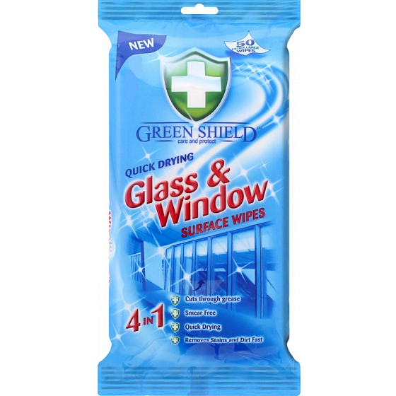 Green Shield 4in1 Fenster und Glasoberflächen Nassreinigungstücher 50 Stück