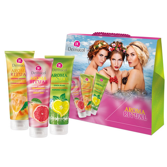 Dermacol Aroma Ritual Grep Duschgel 250 ml + Mandarin Duschgel 250 ml + Zitronenduschgel 250 ml, Kosmetikset