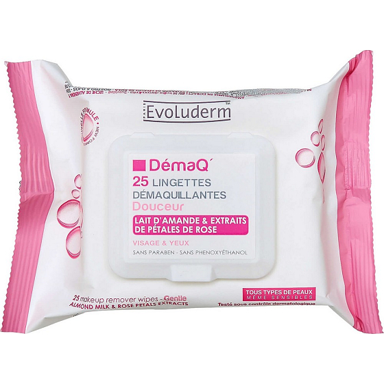 Evoluderm Remover Tücher Make-Up Remover Feuchtigkeitsspendende Tücher für Augen und Nacken Auch für empfindliche Haut geeignet 25 Stück