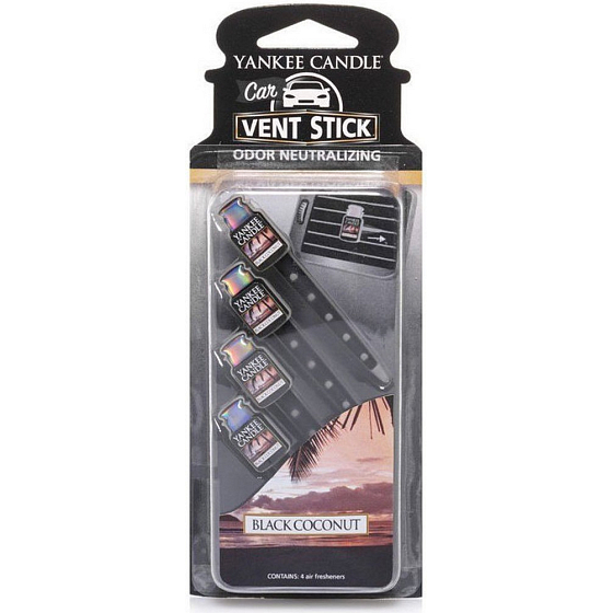 Yankee Candle Black Coconut - Schwarze Kokosnuss Duftstäbchen für das Auto 4 Stück 29 g