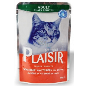 Plaisir Katze mit Rind- und Putenfleisch kompletter Katzenfutterbeutel 100 g