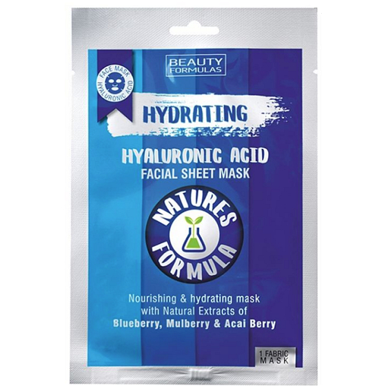 Beauty Formulas Natures Formula feuchtigkeitsspendende textile Gesichtsmaske mit Hyaluronsäure 1 Stück