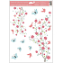 Fensterfolie ohne Kleber 2 Zweige rosa Blumen, blaue Schmetterlinge mit Glitzer 30 x 42 cm