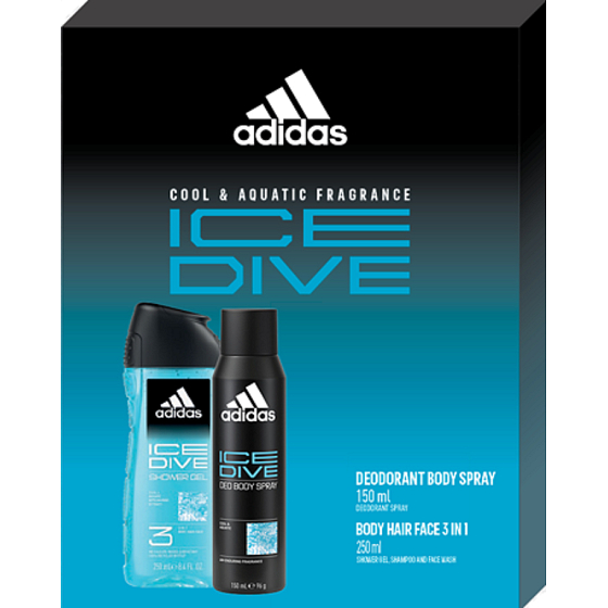 Adidas Ice Dive Deodorant Spray 150 ml + Duschgel 250 ml, Kosmetikset für Männer