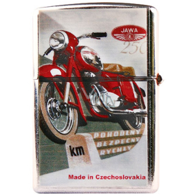 Böhmen Geschenke Retro Metall Benzinfeuerzeug mit Aufdruck Motorrad rot 5,5 x 3,5 x 1,2 cm