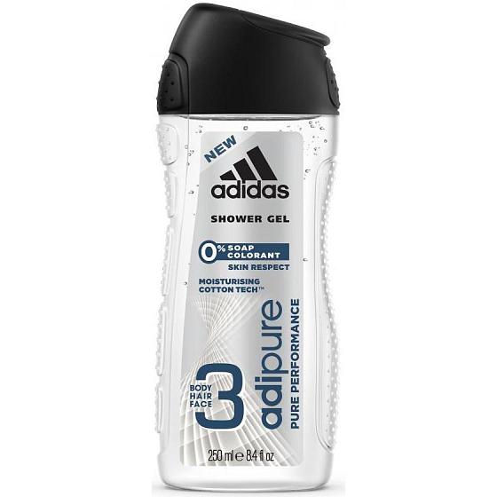 Adidas Adipure Duschgel ohne Seifenbestandteile und Farbstoffe für Männer 250 ml