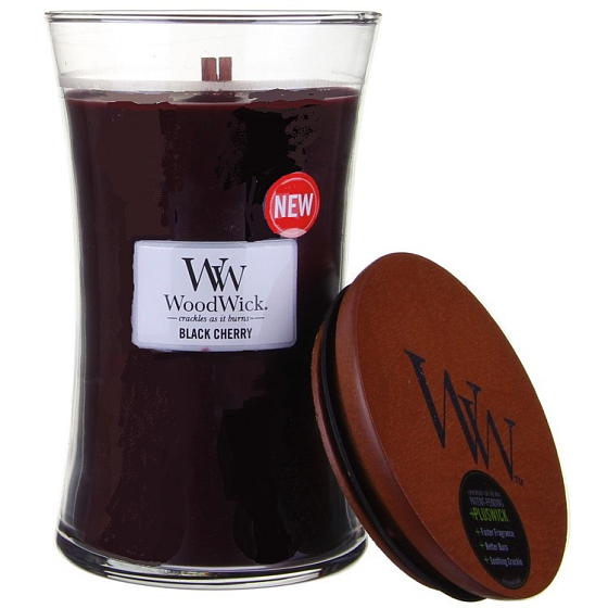 WoodWick Black Cherry - Schwarze Kirsche Duftkerze mit Holzdocht und Deckel Glas groß 609,5 g