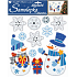 Aufkleber Schneemänner mit Geschenk und Schneeflocken 3D mit Glitzer 31 x 30 cm