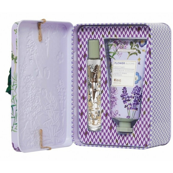 Heathcote & Ivory Flower Blooms Lavender Garden Parfümöl Roll-on für Frauen 12 ml + Handcreme 50 ml, Geschenkset