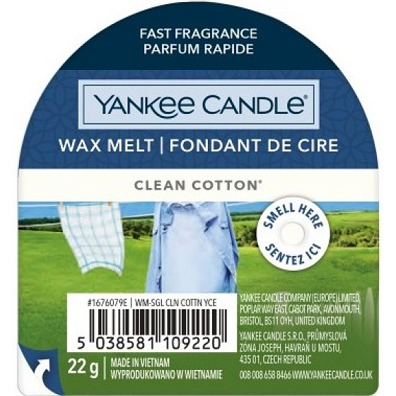 Yankee Candle Clean Cotton - Duftwachs Saubere Baumwolle für Aromalampen 22 g