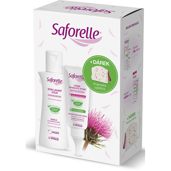 Saforelle Sanfte Waschlotion für die Intimhygiene und Körperpflege 100 ml + Creme 40 ml + Täschchen, Kosmetikset