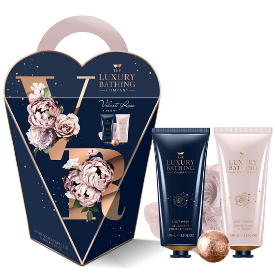 Grace Cole Velvet Rose & Peony Duschgel 100 ml + Körpercreme 100 ml + Sprudelnder Badeball 25 g + Duschschwamm, Kosmetikset für Frauen