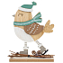 Hölzerner Vogel mit Schal und Ball auf Schlittschuhen 13 x 18 cm