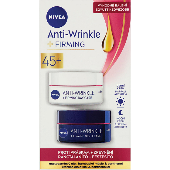 Nivea Anti-Falten + Straffung 45+ straffende Anti-Falten-Tagescreme 50 ml + straffende Anti-Falten-Nachtcreme 50 ml, Duopack