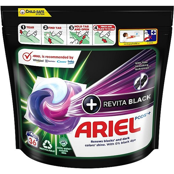 Ariel All in1 Pods Revitablack Gelkapseln für schwarze und dunkle Wäsche 36 Stück