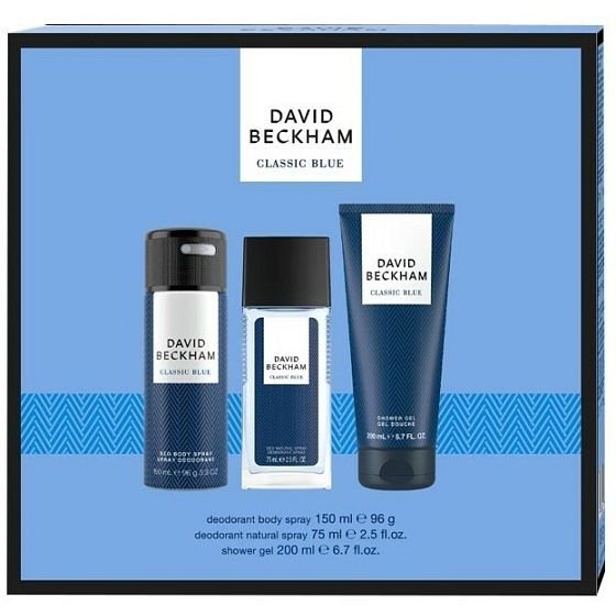 David Beckham Classic Blue parfümiertes Deo-Glas 75 ml + Duschgel 200 ml + Deo-Spray 150 ml, Kosmetik-Set für Männer