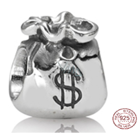 Sterling Silber 925 Geldtasche, Perle auf Armband Symbol