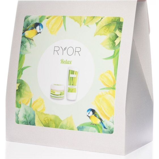 Ryor Relax erfrischendes Duschgel 200 ml + weichmachendes Zuckerpeeling 325 g + Frottier 30 x 50 cm, Kosmetikset
