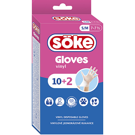 Söke Hygienische Vinyl-Einmalhandschuhe, Größe S/M, 10 + 2 Stück