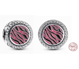 Charm Sterling Silber 925 Charm mit Zebradruck rosa, Perle auf Armband Tier