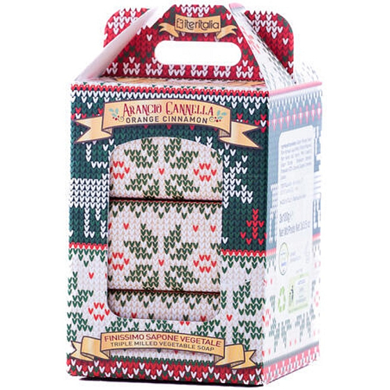 Iteritalia Orange und Zimt italienische natürliche Toilettenseife 3 x 100 g, Weihnachtsgeschenkset